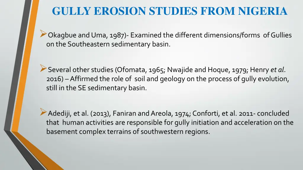 gully erosion studies from nigeria