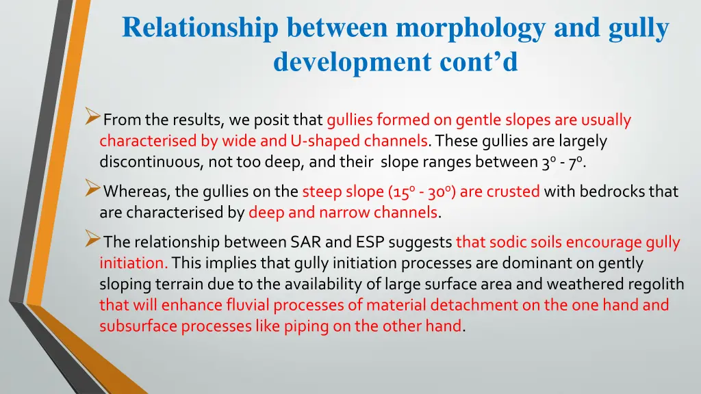 relationship between morphology and gully 1