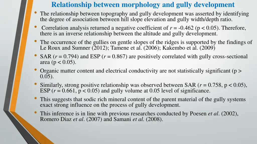 relationship between morphology and gully