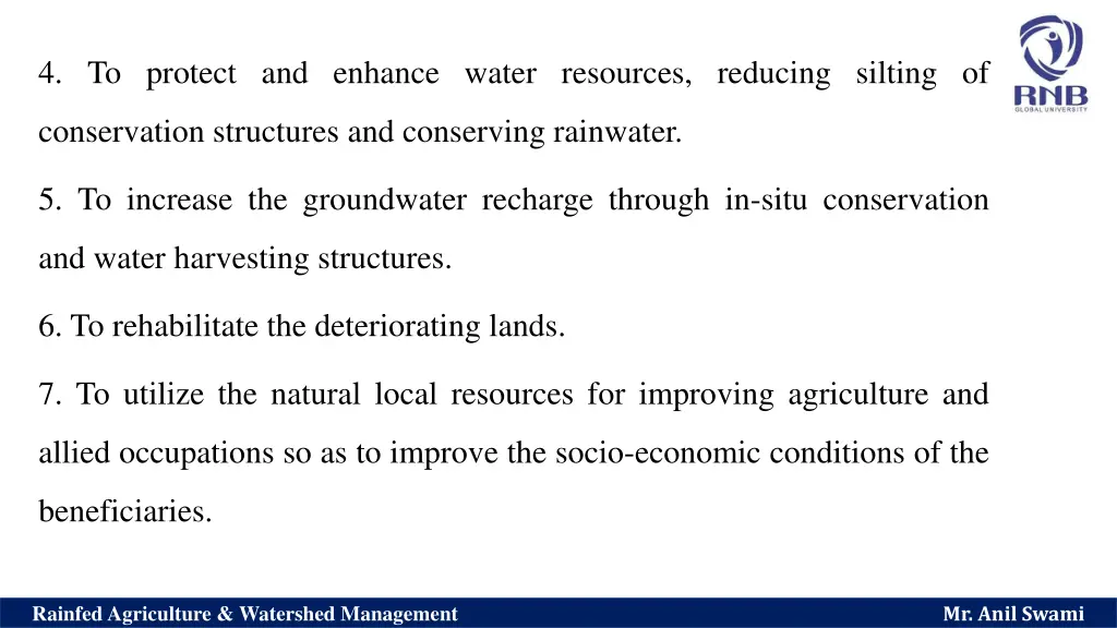 4 to protect and enhance water resources reducing