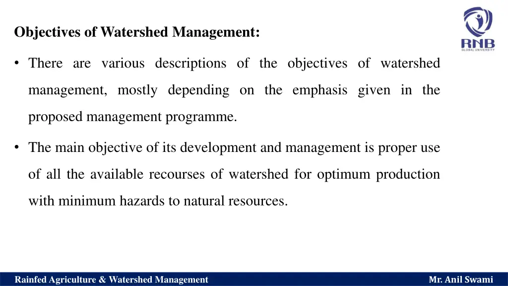 objectives of watershed management