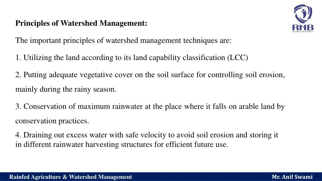 principles of watershed management