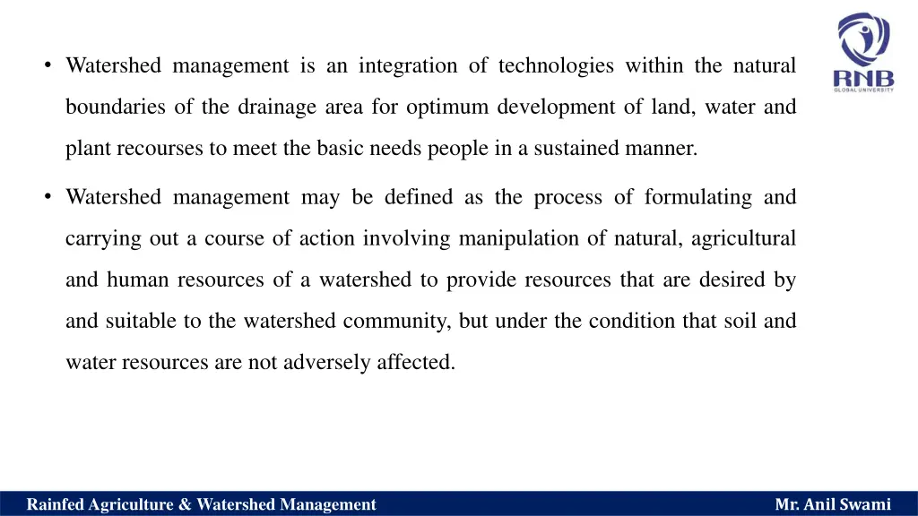 watershed management is an integration