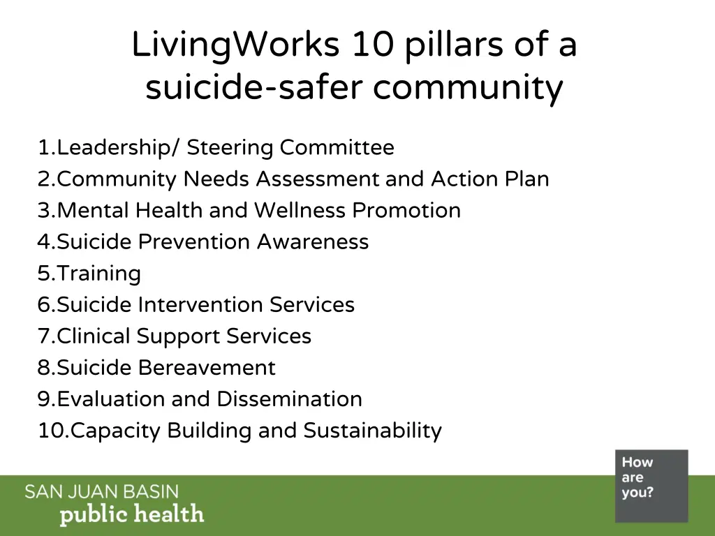 livingworks 10 pillars of a suicide safer