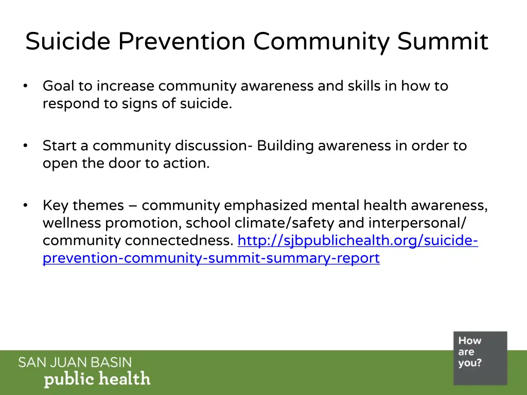 suicide prevention community summit