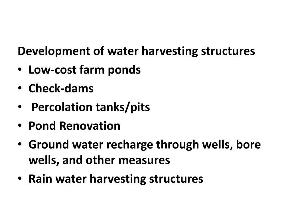 development of water harvesting structures