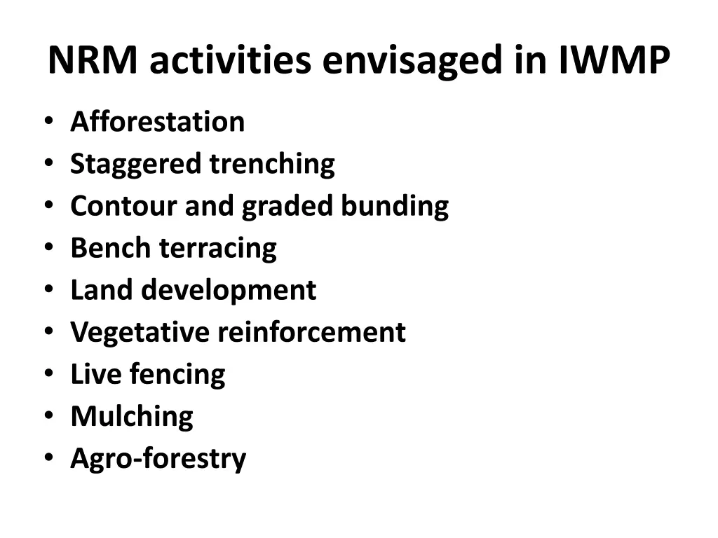 nrm activities envisaged in iwmp