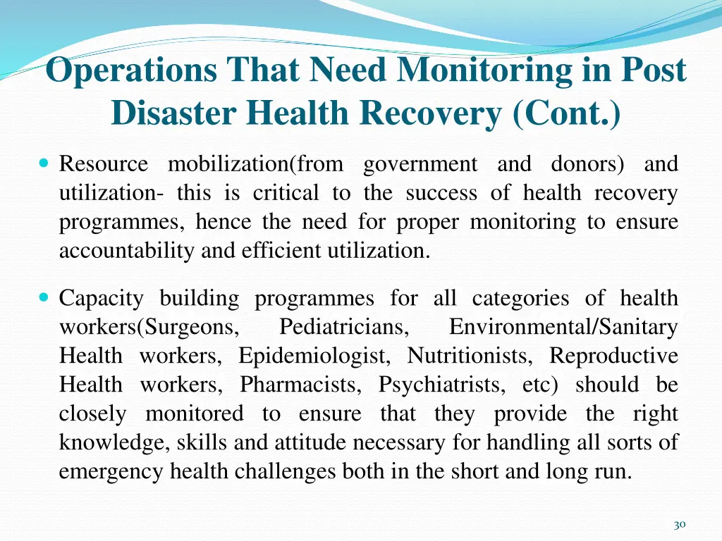 operations that need monitoring in post disaster 1