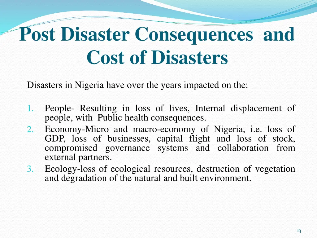 post disaster consequences and cost of disasters