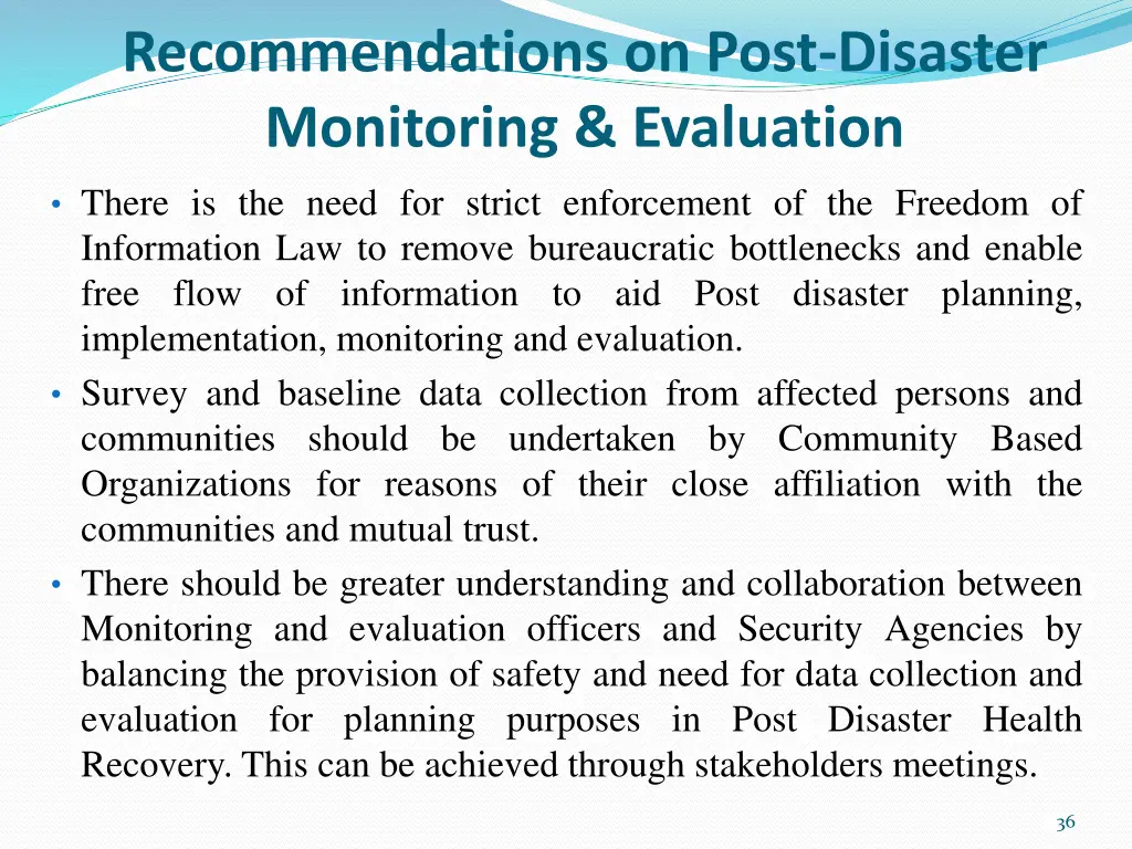 recommendations on post disaster monitoring