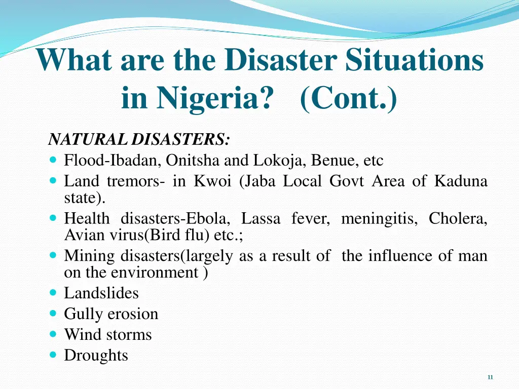 what are the disaster situations in nigeria cont 1