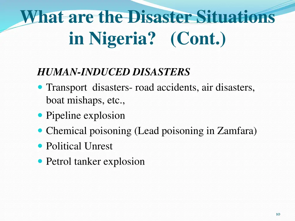 what are the disaster situations in nigeria cont