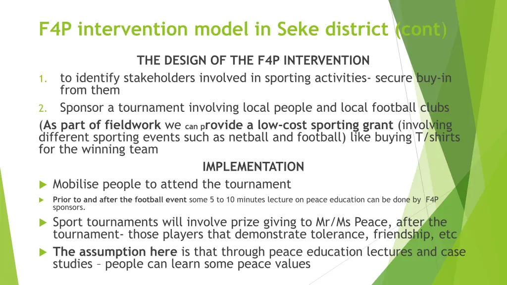 f4p intervention model in seke district cont