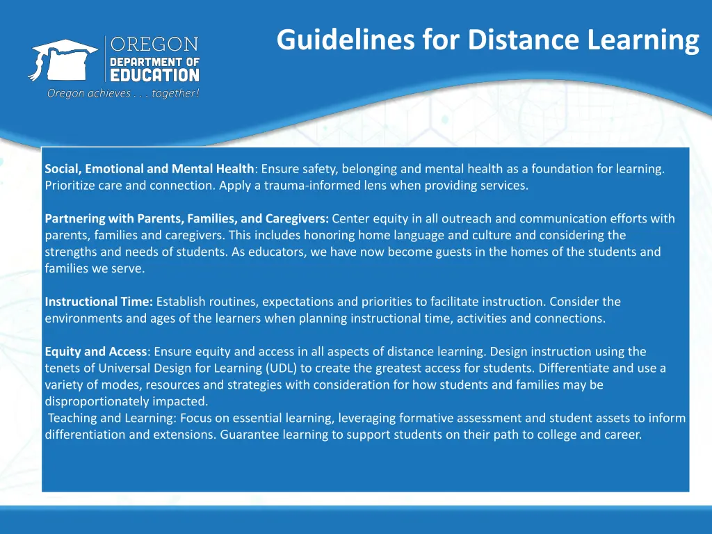 guidelines for distance learning