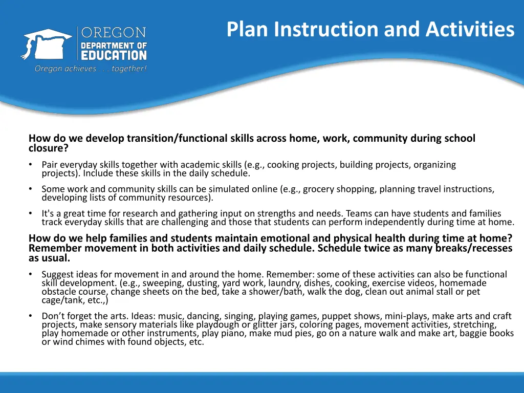 plan instruction and activities