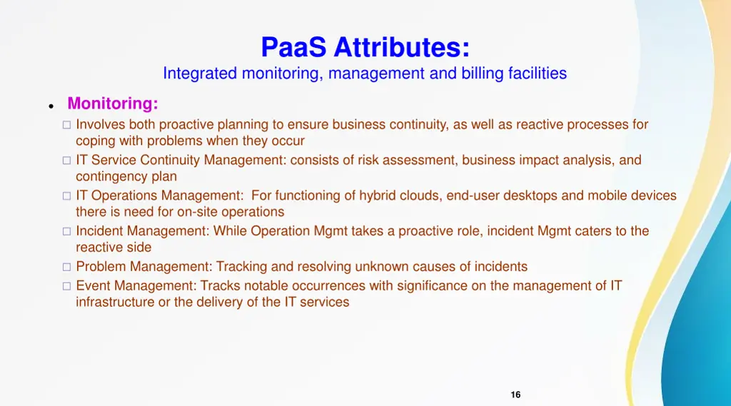 paas attributes integrated monitoring management