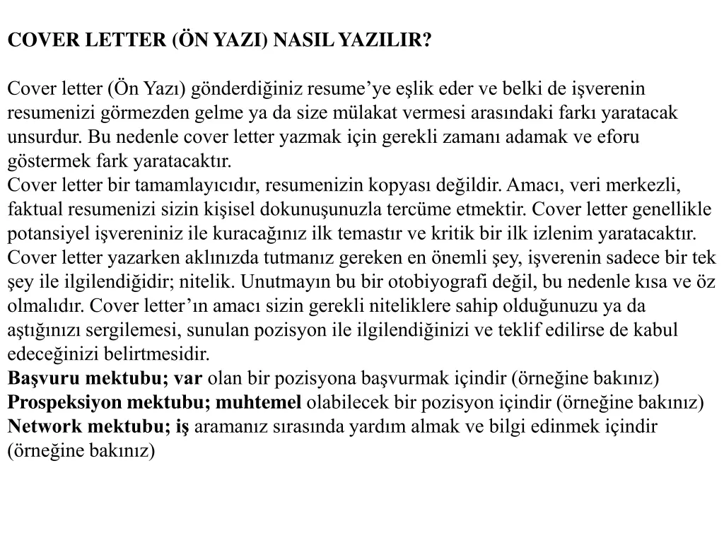 cover letter n yazi nasil yazilir