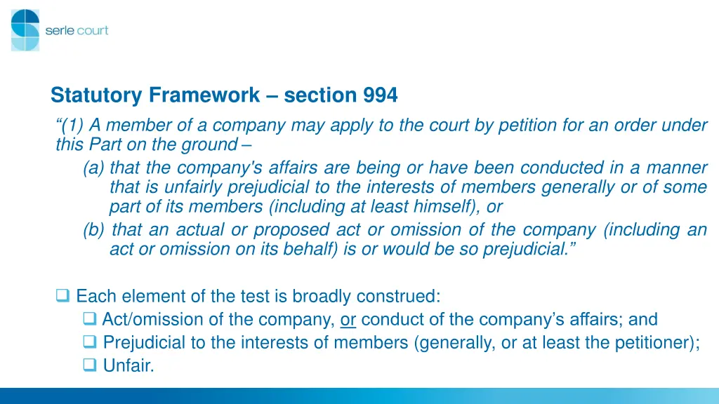 statutory framework section 994