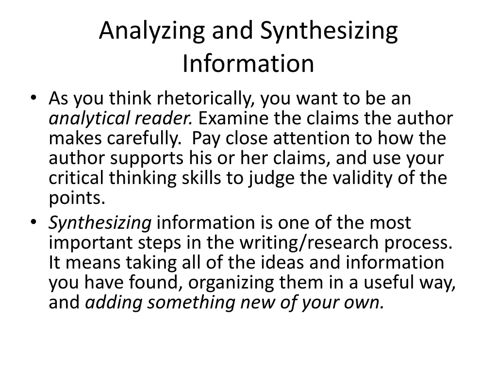 analyzing and synthesizing information