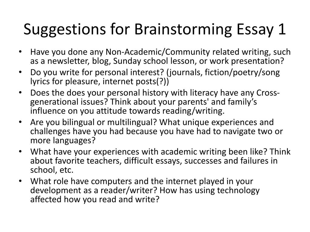 suggestions for brainstorming essay 1