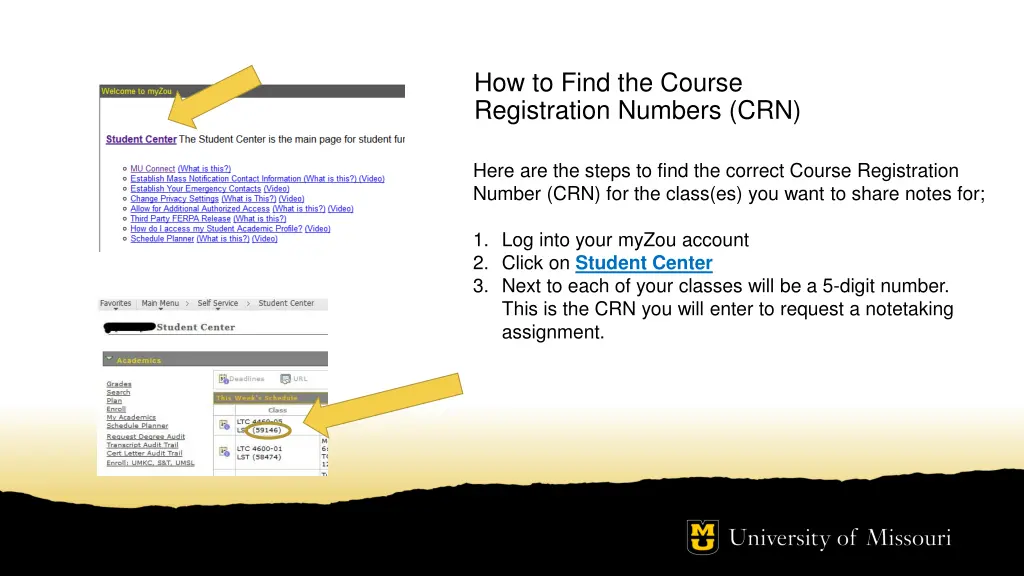 how to find the course registration numbers crn