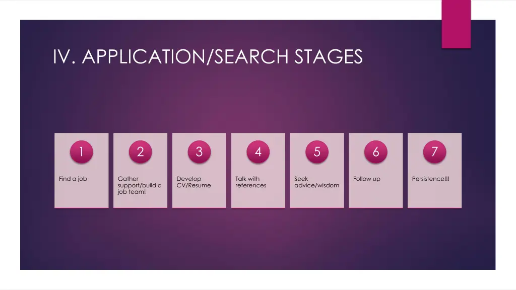 iv application search stages