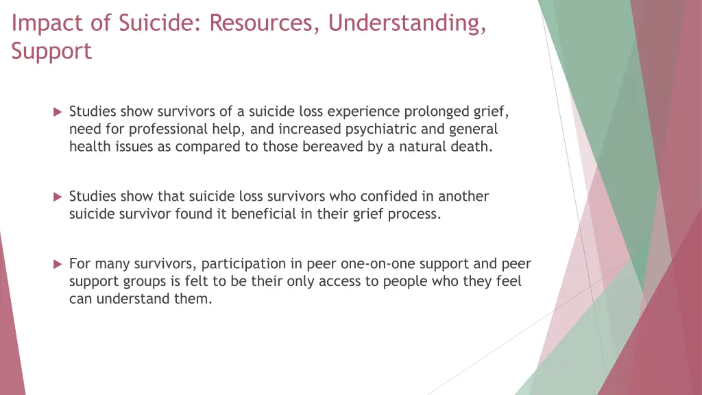 impact of suicide resources understanding support