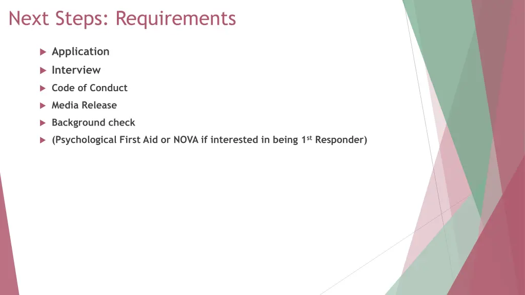 next steps requirements