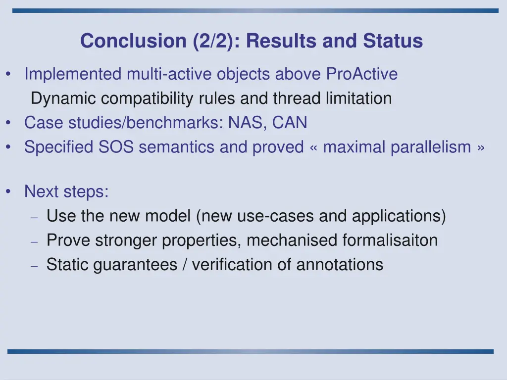 conclusion 2 2 results and status