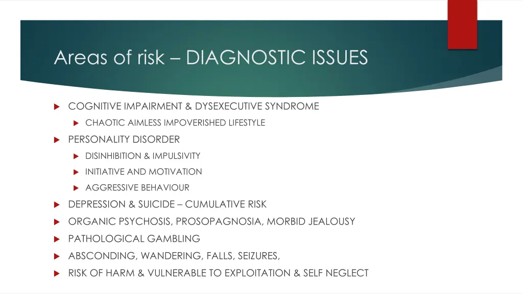 areas of risk diagnostic issues