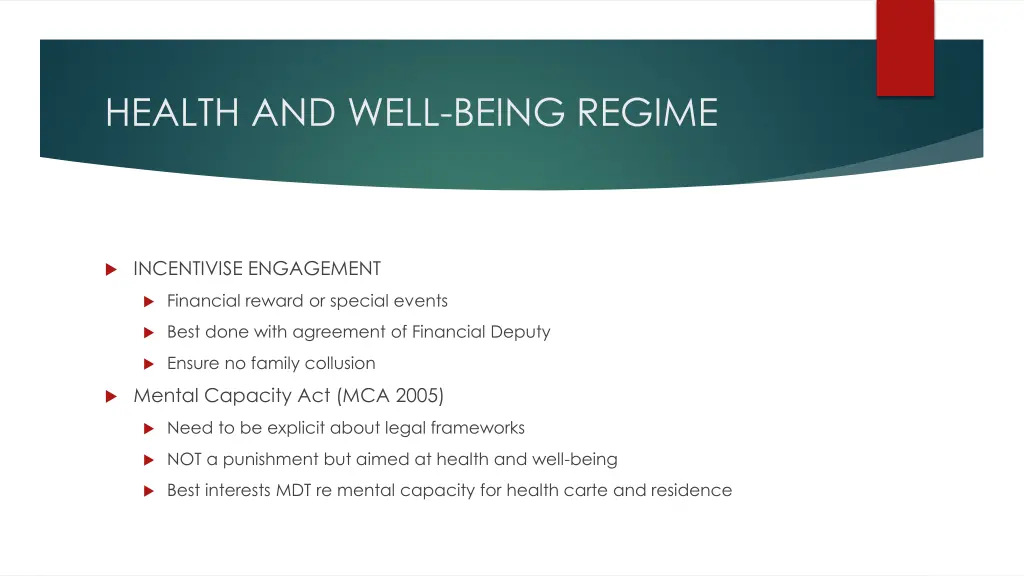 health and well being regime