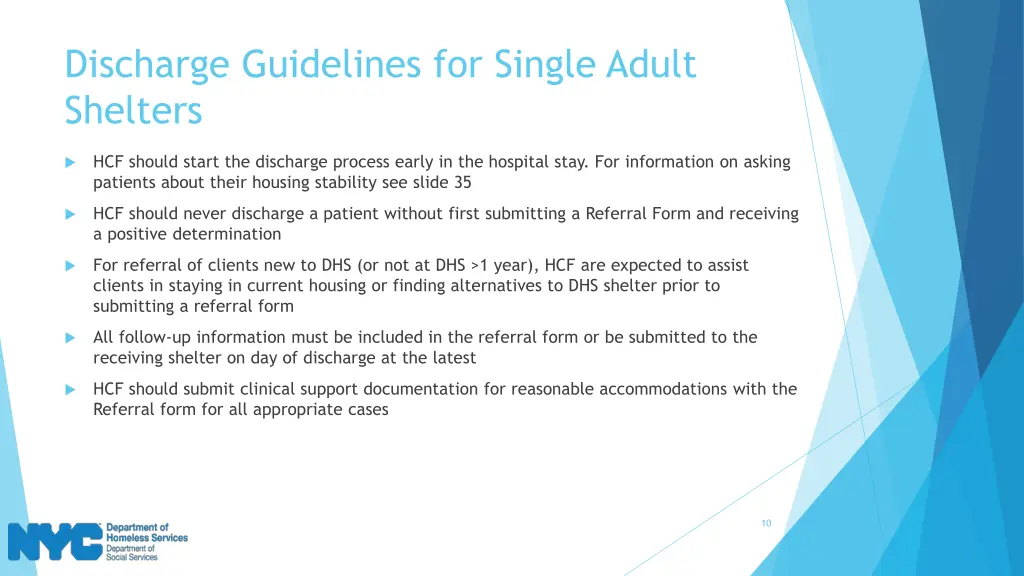 discharge guidelines for single adult shelters 1