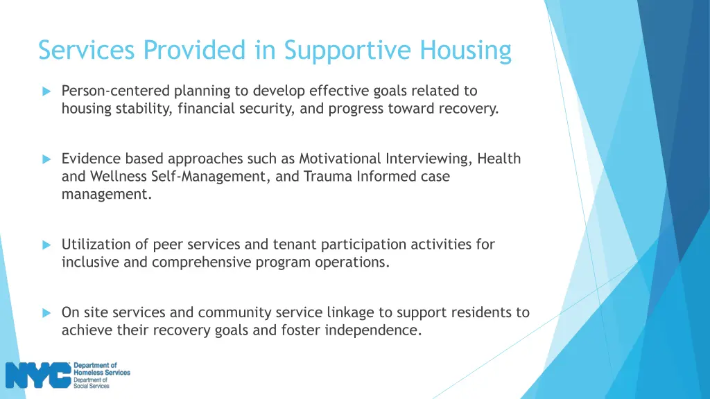 services provided in supportive housing