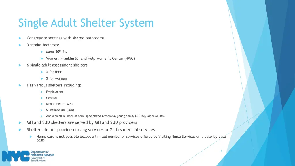 single adult shelter system