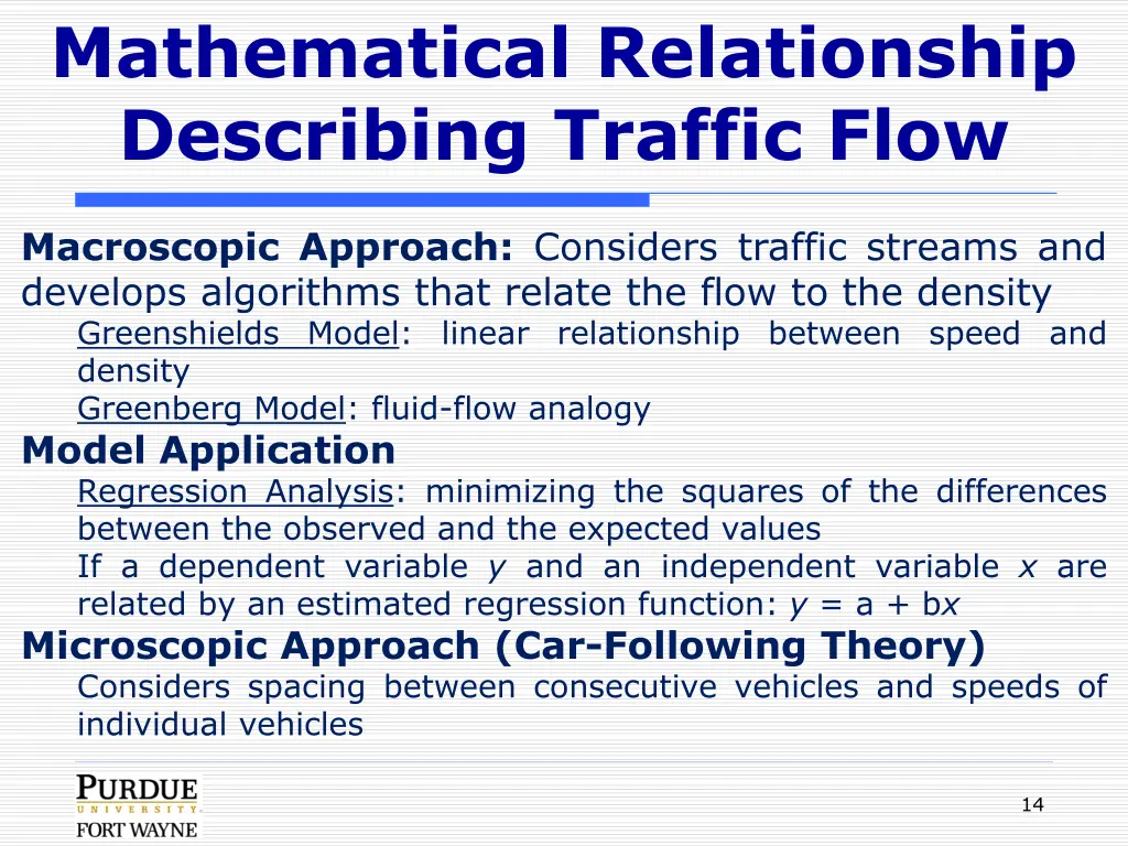 mathematical relationship describing traffic flow