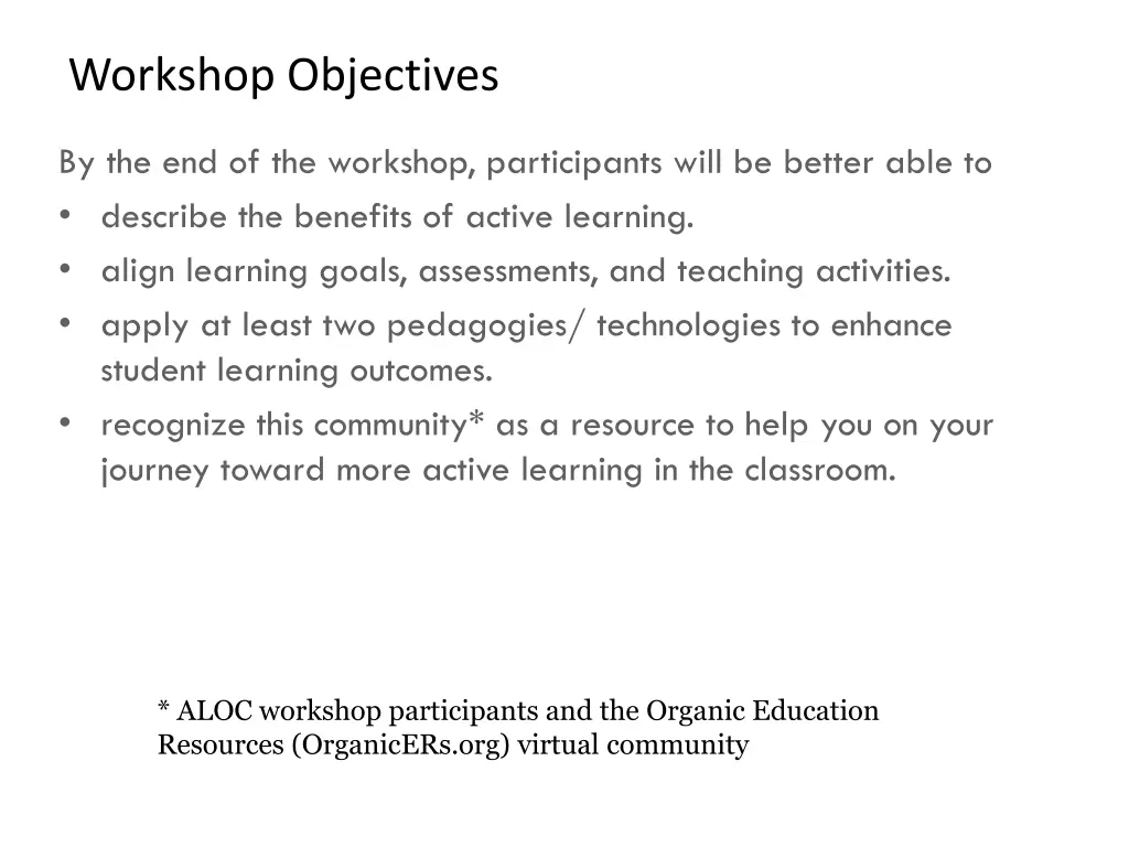 workshop objectives