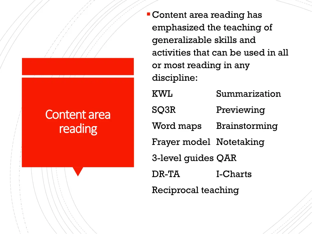 content area reading has emphasized the teaching