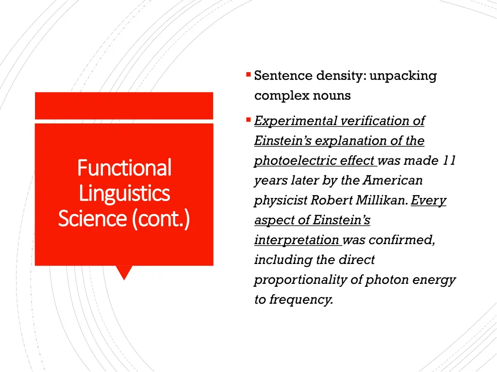 sentence density unpacking complex nouns