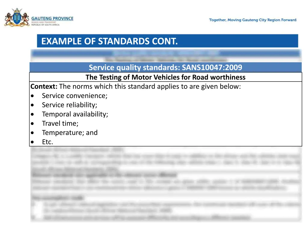 example of standards cont