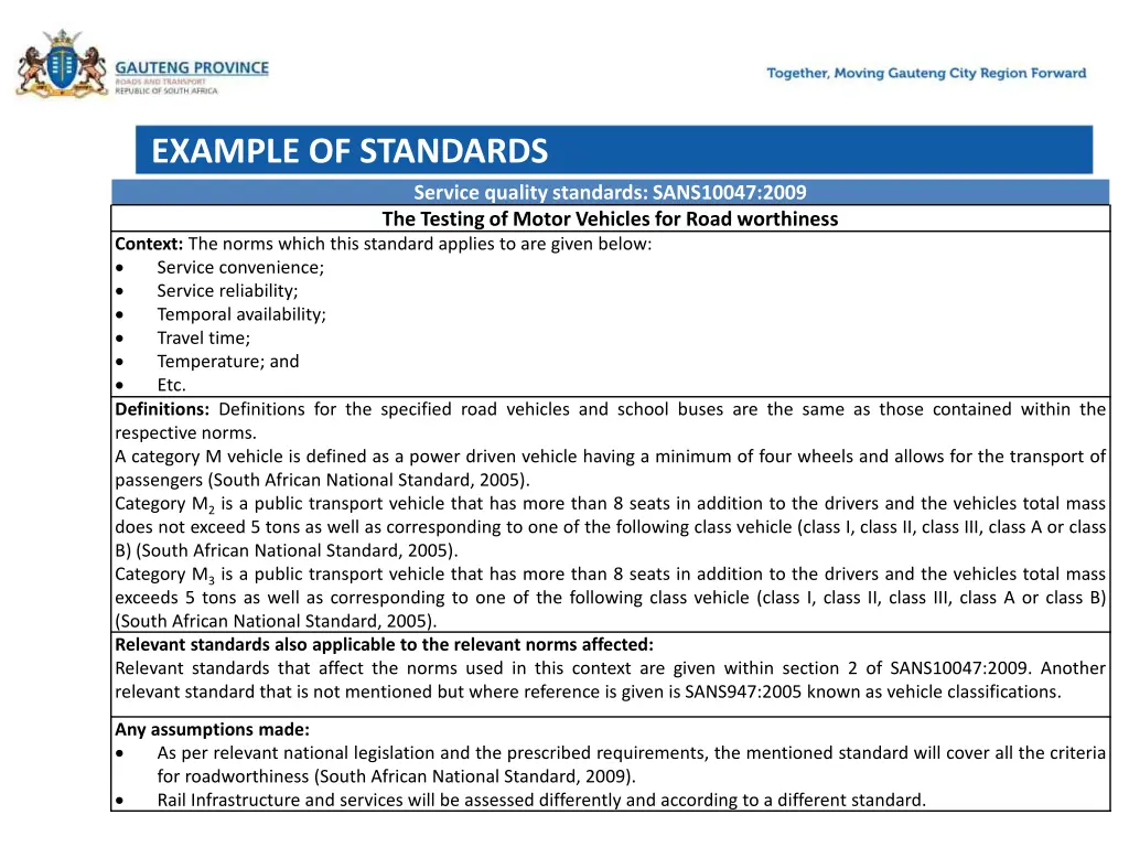 example of standards