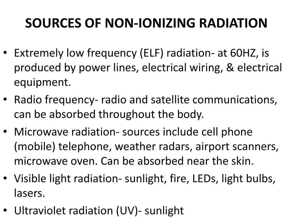 sources of non ionizing radiation