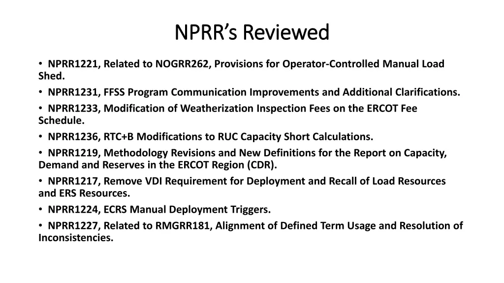 nprr s reviewed nprr s reviewed