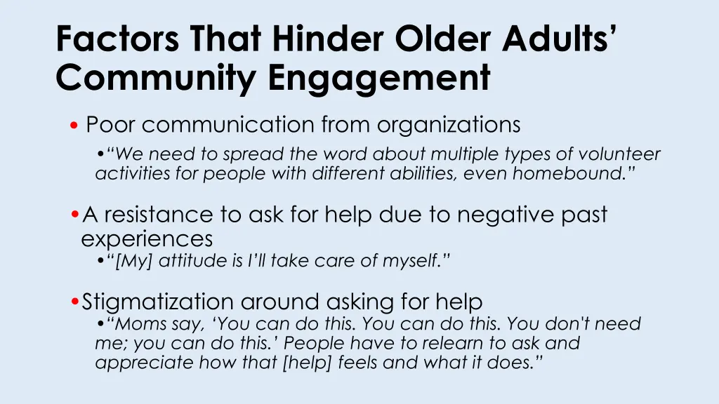 factors that hinder older adults community