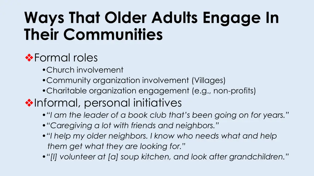 ways that older adults engage in their communities