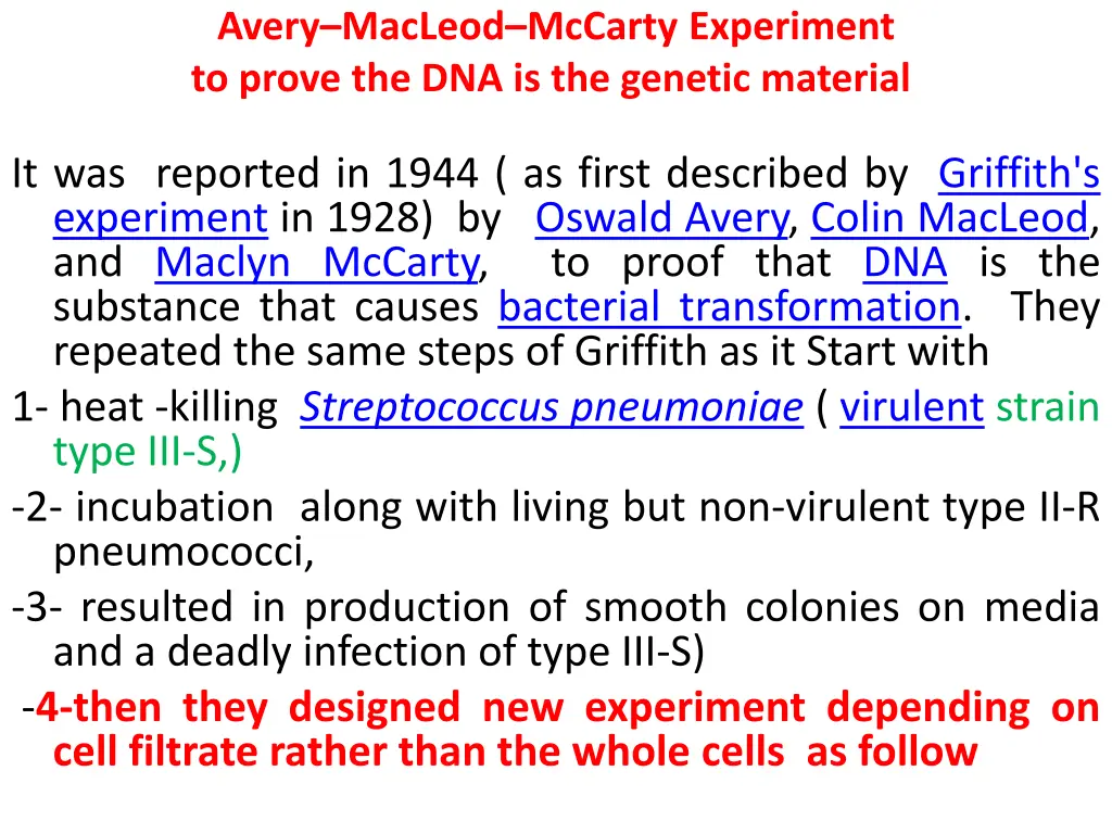 avery macleod mccarty experiment to prove