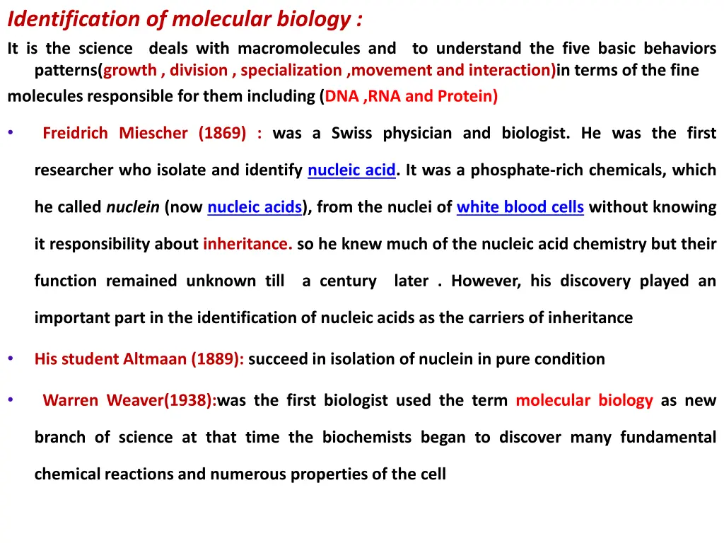 identification of molecular biology