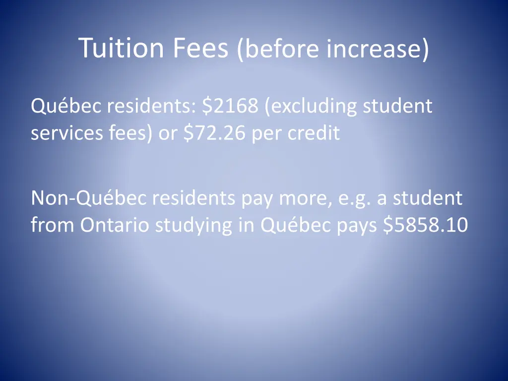 tuition fees before increase