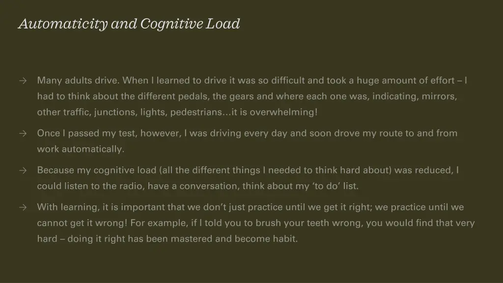 automaticity and cognitive load