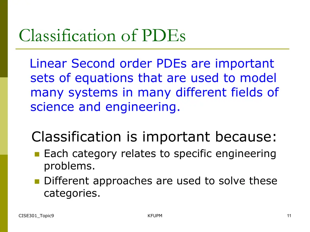 classification of pdes