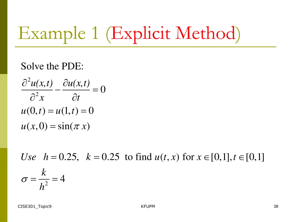 example 1 explicit method